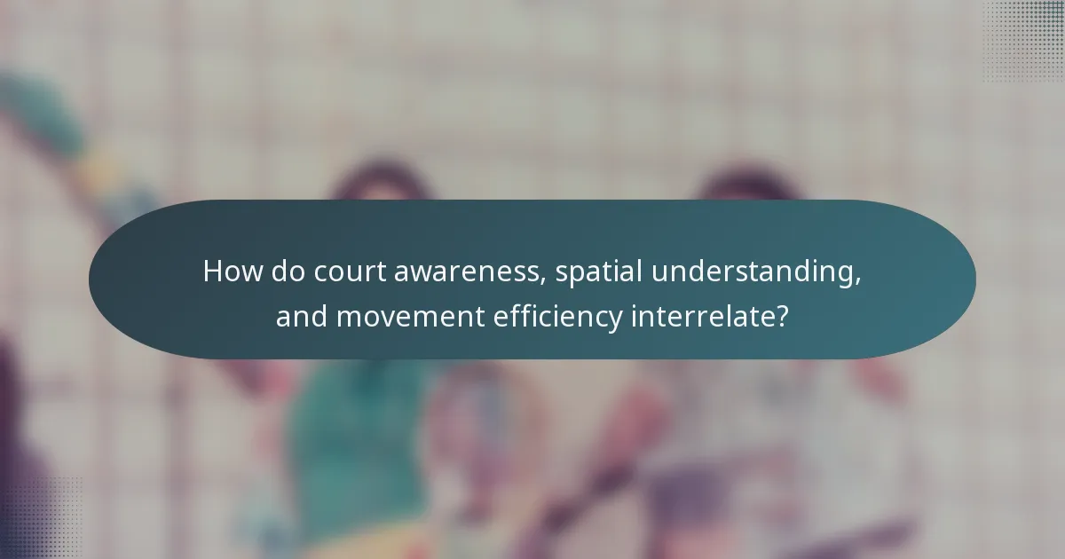 How do court awareness, spatial understanding, and movement efficiency interrelate?